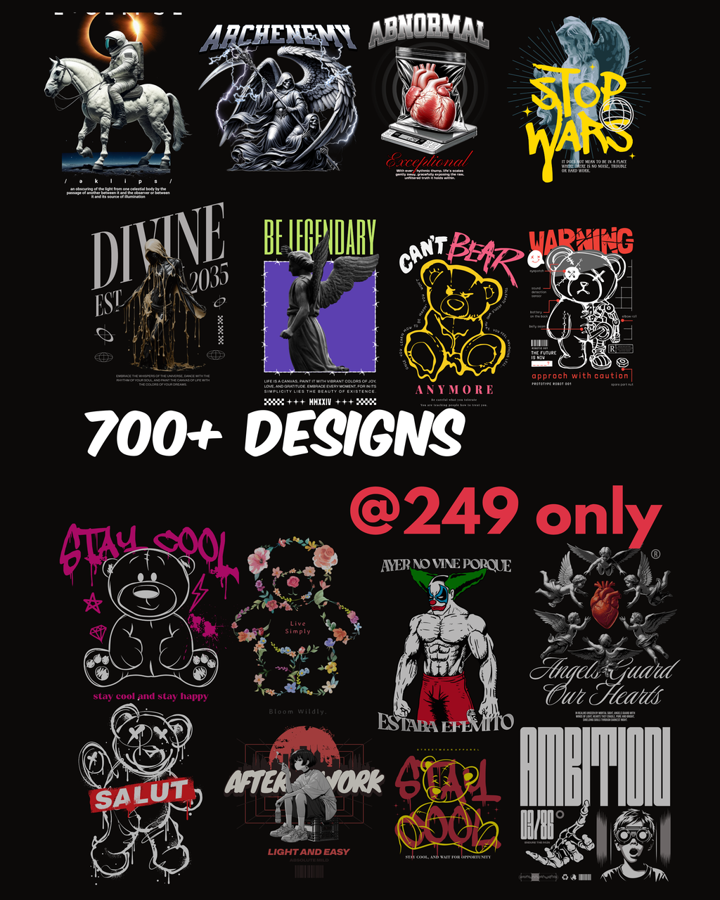 Ultimate Streetwear T-Shirt Designs| 700+ Exclusive Designs – Bears, Angels & Typography Collection