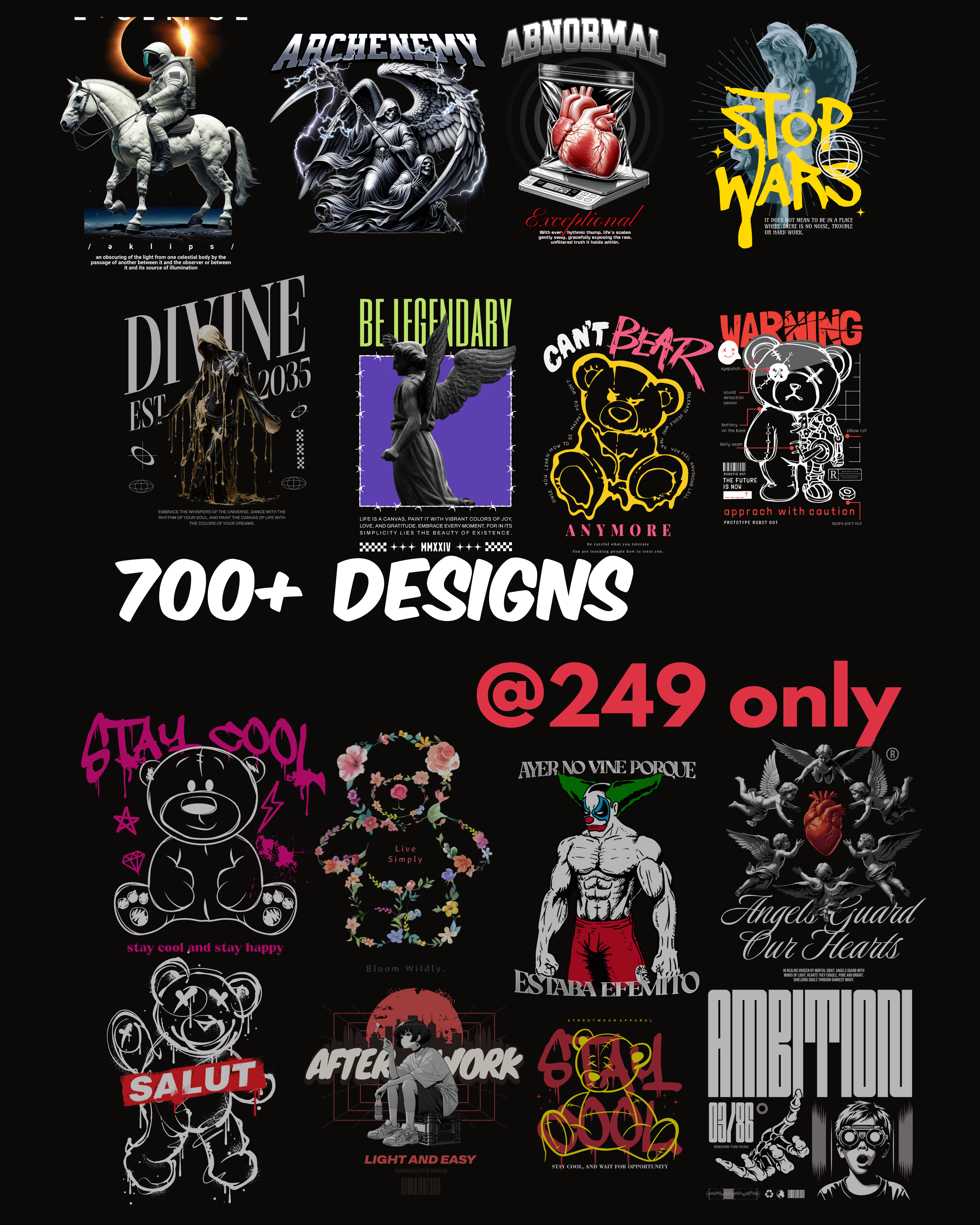 Ultimate Streetwear T-Shirt Designs| 700+ Exclusive Designs – Bears, Angels & Typography Collection